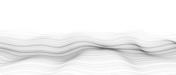 Wall Mural - Futuristic technology. Digital cyberspace. Abstract vector wave with moving particles. Big data analytics.