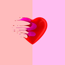 Red And Pink Liquid Heart Flying Past Pink And Red Background
