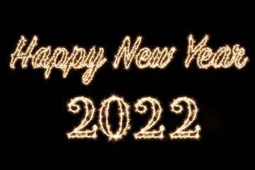 Wall Mural - Happy new year 2022 text written with Sparkle firework on black background