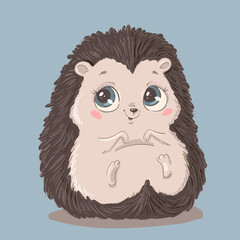 Illustration of a cute cartoon hedgehog isolated on a white background. Cute cartoon animals.