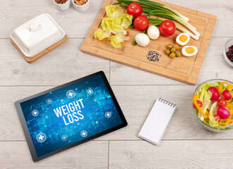 Tablet Pc with fruits, healthy concept