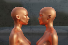 Three Dimensional Render Of Two Female Clones Standing Face To Face