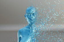 Three Dimensional Render Of Woman Disintegrating Into Tiny Pieces