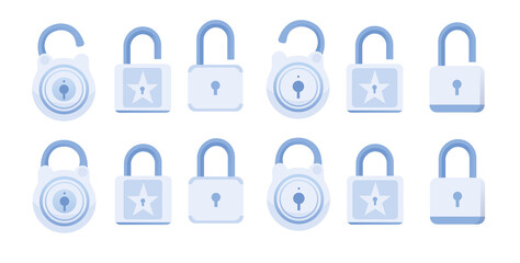 Poster - Opened and closed locks. Flat locks with long shadow. Vector icon.