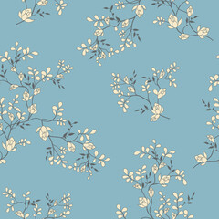  seamless pattern of flowers, branches and leaves