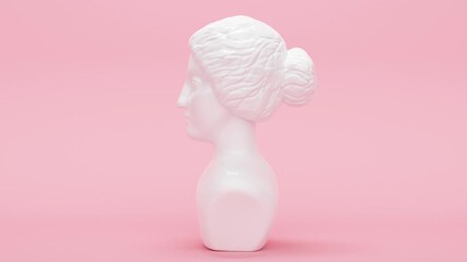 Wall Mural - White shiny antique statue of a female head. Abstract loop animation