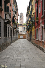 Narrow Empty Street In Venice Old Town