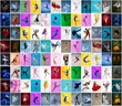 © master1305 - Art collage made of portraits of female and male ballet dancers in stage costumes dancing isolated on multicolored background in neon light.