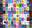 © master1305 - Art collage made of portraits of female and male ballet dancers in stage costumes dancing isolated on multicolored background in neon light.