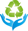 Zwei Hände und Recycling Pfeile, Recycling und Umwelt Logo