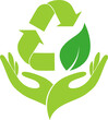 Zwei Hände, Recycling Pfeile, Blatt, Recycling und Umwelt Logo, Icon