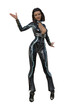 © Bert Folsom - 3d Illustration of a woman in a tight leather outfit with arms out on a white background