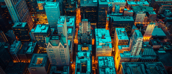 Sticker - Aerial view of Chicago by night