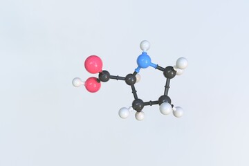 proline molecule, scientific molecular model, looping 3d animation