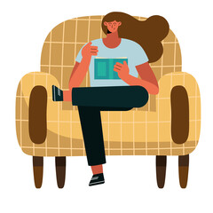 Sticker - woman reading book in sofa