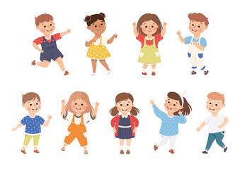 Poster - Funny Kids Pointing at Something with Extending Hand and Index Finger Vector Set