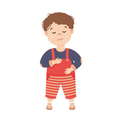 Sticker - Little Boy in Jumpsuit Standing and Crying Feeling Sad Vector Illustration