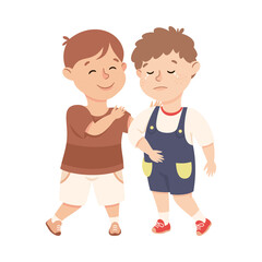 Sticker - Little Boy Supporting and Comforting Crying Friend Vector Illustration