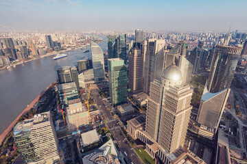 Wall Mural - Aerial view of the city center at evening time. Shanghai.