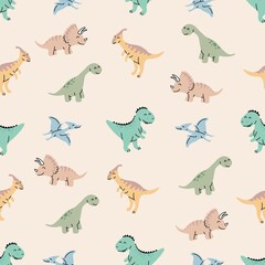 Seamless pattern with hand drawn dinosaurs in scandinavian style. Creative vector trendy childish background for fabric, textile