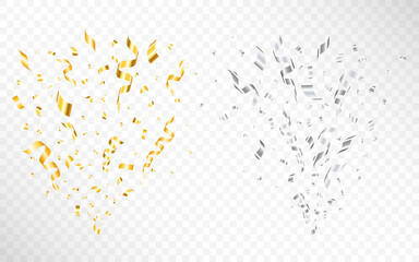 Wall Mural - confetti explosion set. golden burst with glitter. silver serpentine with decoration elements. festi