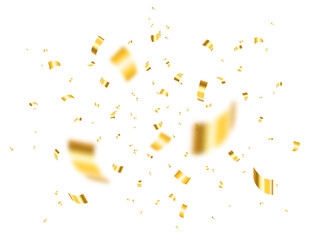 Wall Mural - gold confetti burst isolated on white background. defocused confetti pieces and particles. realistic