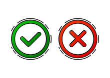 Check Box List Icons Set, Green And Red, Yes Or No, Dos Or Donts Isolated On White Background. Vector Illustration.