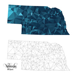 Wall Mural - Low Poly Map of Nebraska State (USA). Polygonal Shape Vector Illustration.