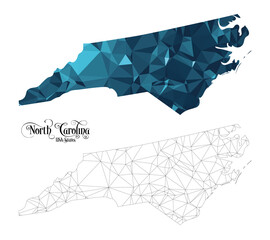 Sticker - Low Poly Map of North Carolina State (USA). Polygonal Shape Vector Illustration.