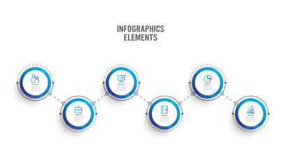 Abstract elements of graph infographic template with label, integrated circles. Business concept with 6 options. For content, diagram, flowchart, steps, parts, timeline infographics, workflow layout.