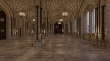 Fantasy Medieval Great Hall In The Castle 3d Illustration