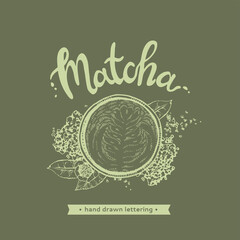 Wall Mural - Hand-drawn lettering coffee matcha with picture.