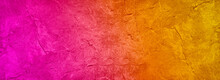 Yellow Orange Red Magenta Purple. Gradient. Abstract. Toned Rough Stone Surface Texture. Macro. Colorful Background With Copy Space For Design. Wide Banner. Panoramic. Birthday, Valentine.