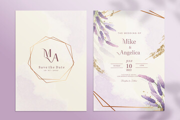 Wall Mural - Floral Wedding Invitation Template with Purple Flower