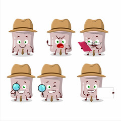 Poster - Detective strawberry marshmallow cute cartoon character holding magnifying glass