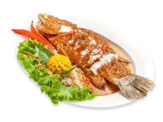 Wall Mural - Deep fried fish and chili sauce, Thai food, Pla Rad Prik