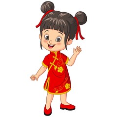 Wall Mural - Cartoon Chinese girl wearing traditional costume