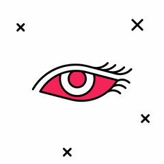 Sticker - Filled outline Beautiful woman eye icon isolated on white background. Vector