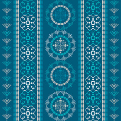 Wall Mural - Christmas embroidery. Snowflakes. Seamless pattern. Festive fabric. Vector illustration for web design or printing.