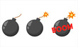 Set of black bombs isolated on white background. Flat vector Illustration