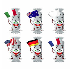 Sticker - White long candy package cartoon character bring the flags of various countries