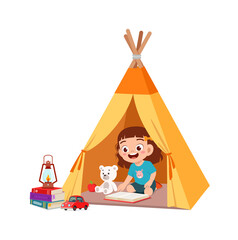 Wall Mural - cute little girl play inside small tent