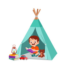 Wall Mural - cute little boy play inside small tent