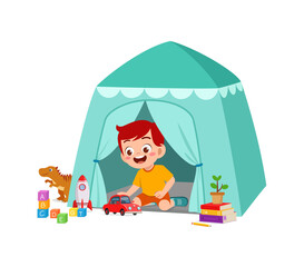 Wall Mural - cute little boy play inside small tent