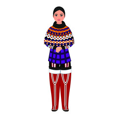 Wall Mural - Woman in folk national Greenland costume. Vector illustration