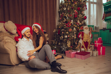 happy couple in love celebrate New year and Christmas together