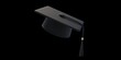 Graduate college hat, high school or university cap on black background. 3d illustration
