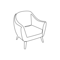 Aufkleber - Modern furniture armchair for home interior in outline contour lines. Simple linear icon of comfy chair. Doodle vector illustration