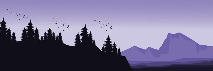 morning view at mountain landscape vector illustration good for wallpaper, background, backdrop, web banner, blog, web background, and design template