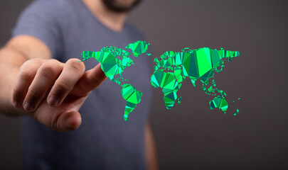 illustration with bold world map in green color